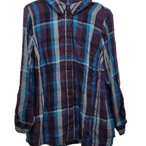 Lane Bryant women's purple and blue button-down long sleeve shirt size 14/16